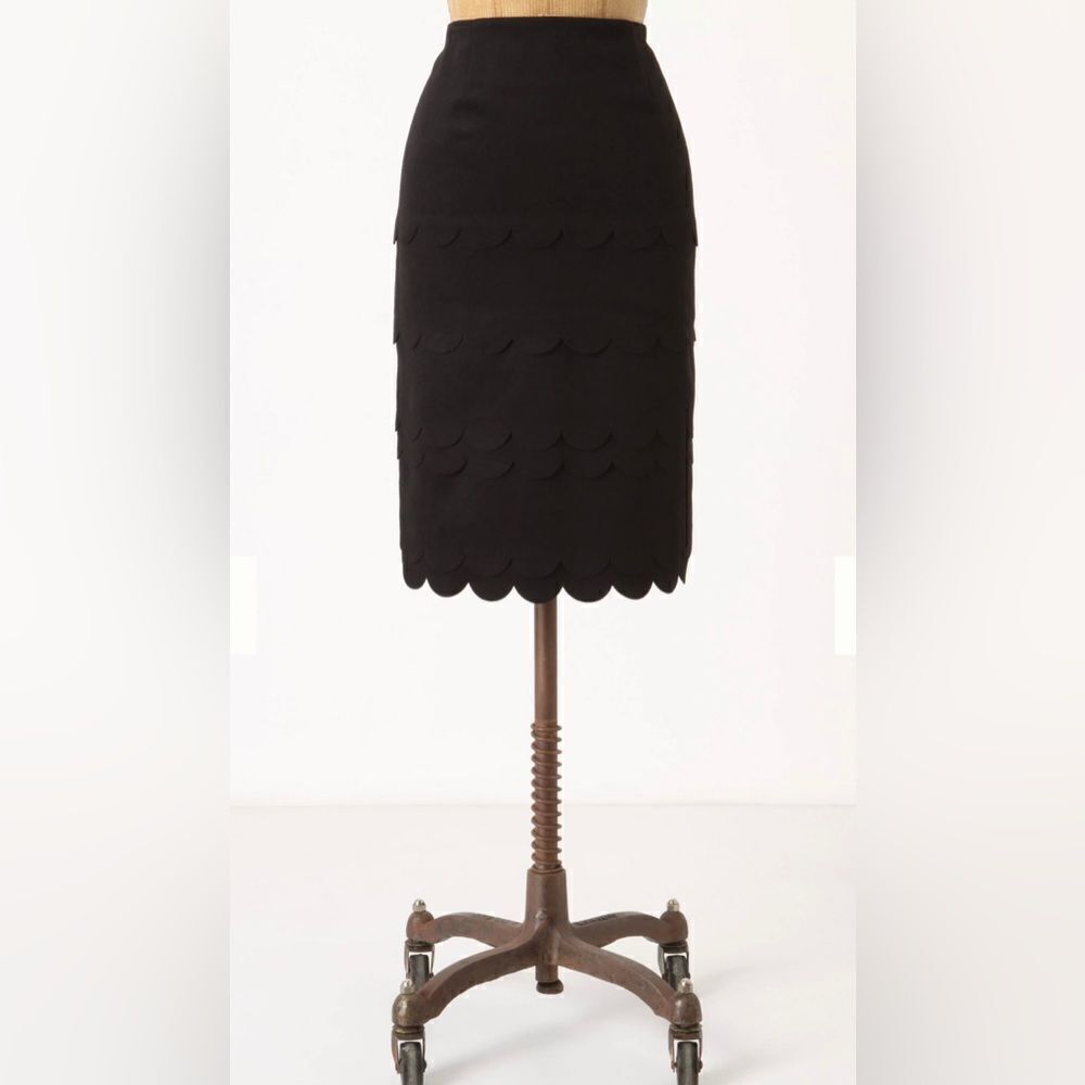 Anthropologie Maeve Black Scalloped Pencil Skirt 4